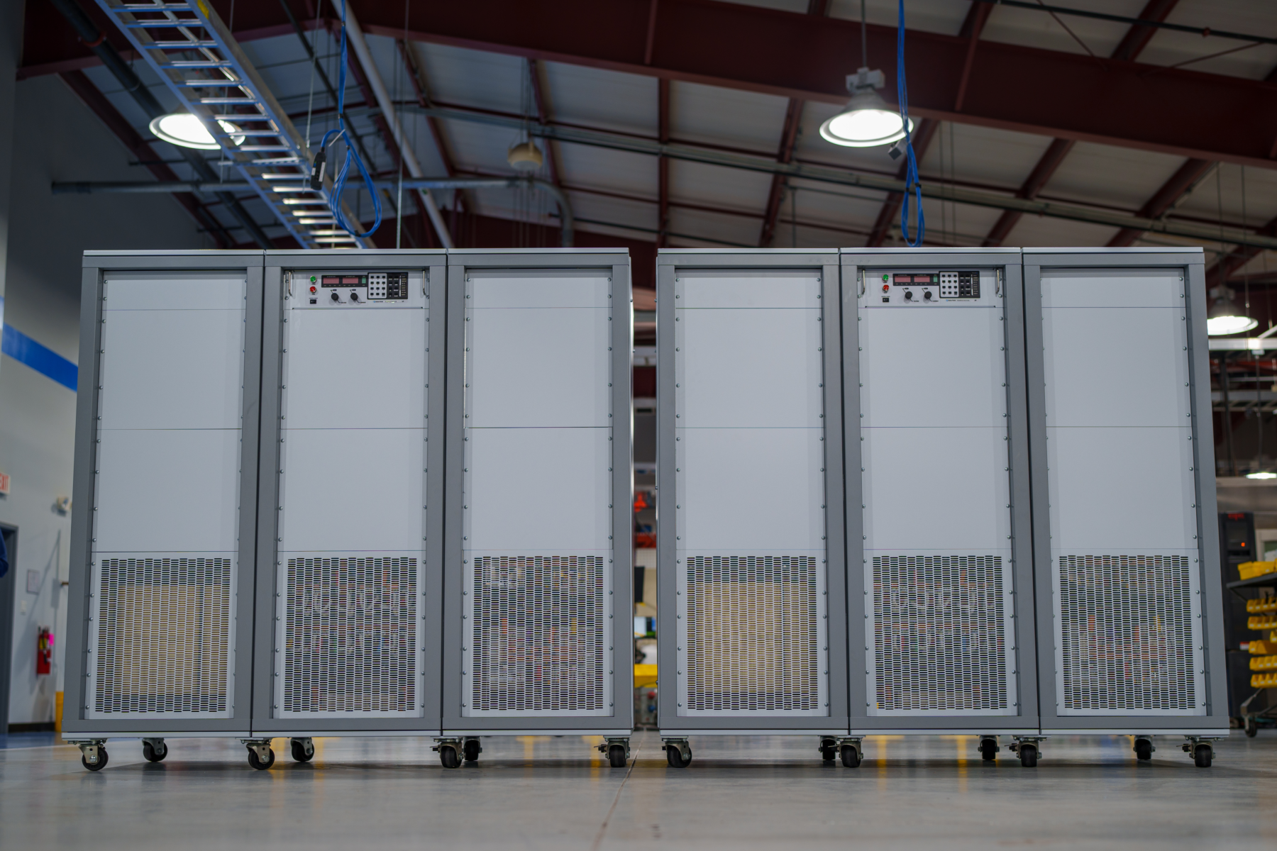 Front view of two 250 kW, 6000 Adc MT Series power supplies