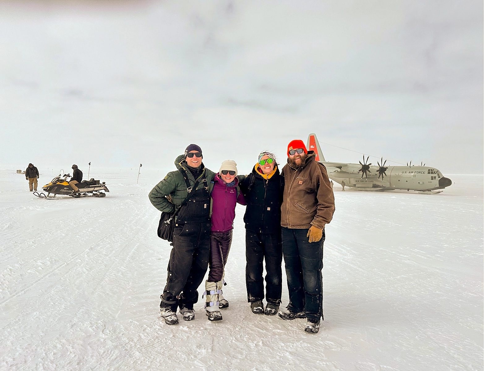 University of Washington Applied Physics Laboratory researchers in Greenland. Left-to-right: Justin Burnett, Sophie Wensman, Madison Pickett, Ben Brand.
