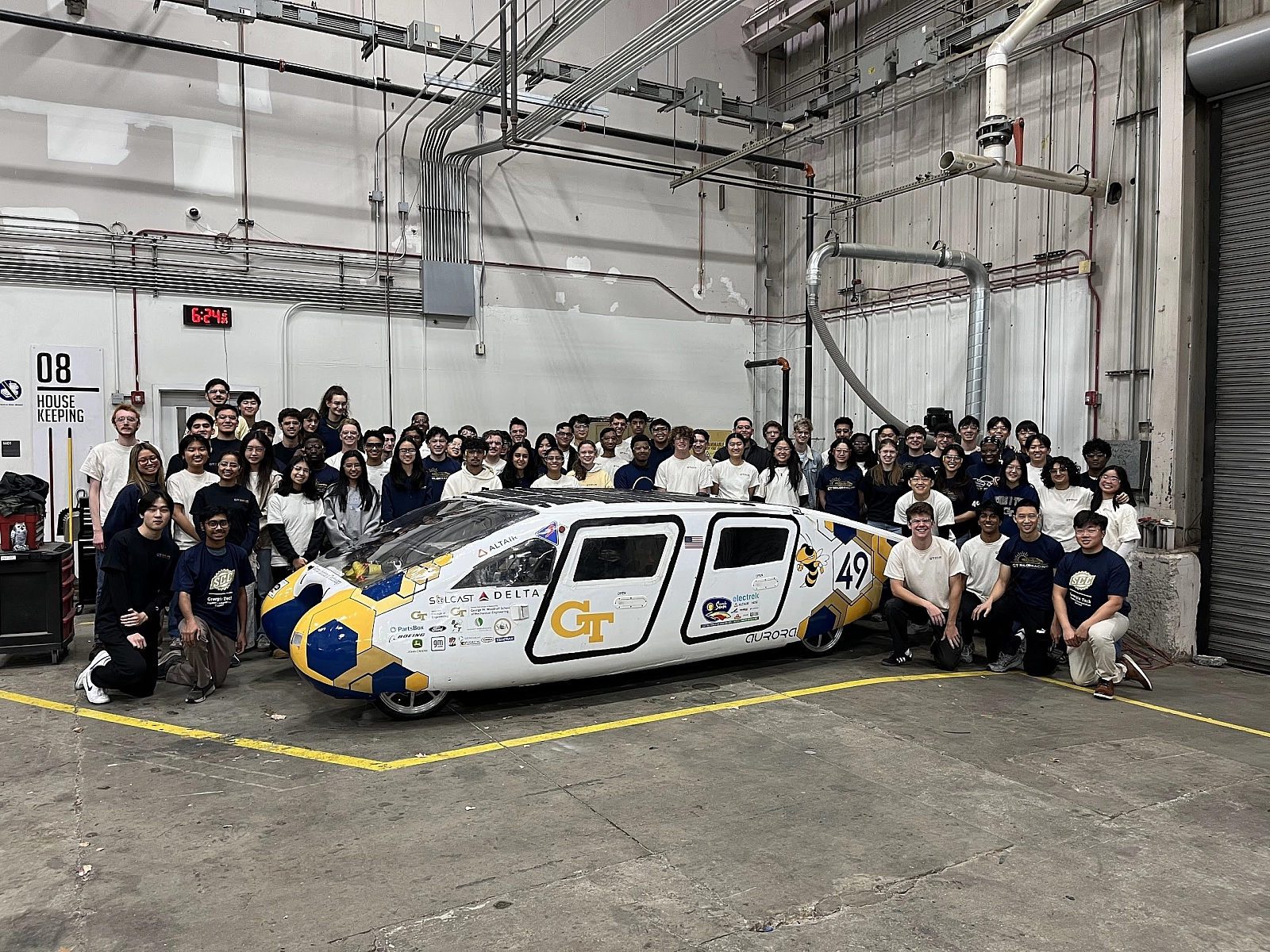 Georgia Tech Solar Racing team's latest vehicle in their shop space