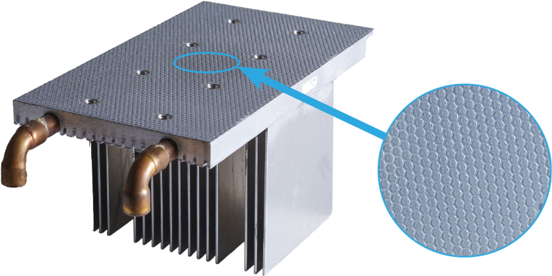 Fig 15. TIM printing with stencil. Squeegee is moved across the stencil with the heatsink underneath. Surface finished Magna-Power production water-cooled heatsink with Pitel Paste applied by stencil.