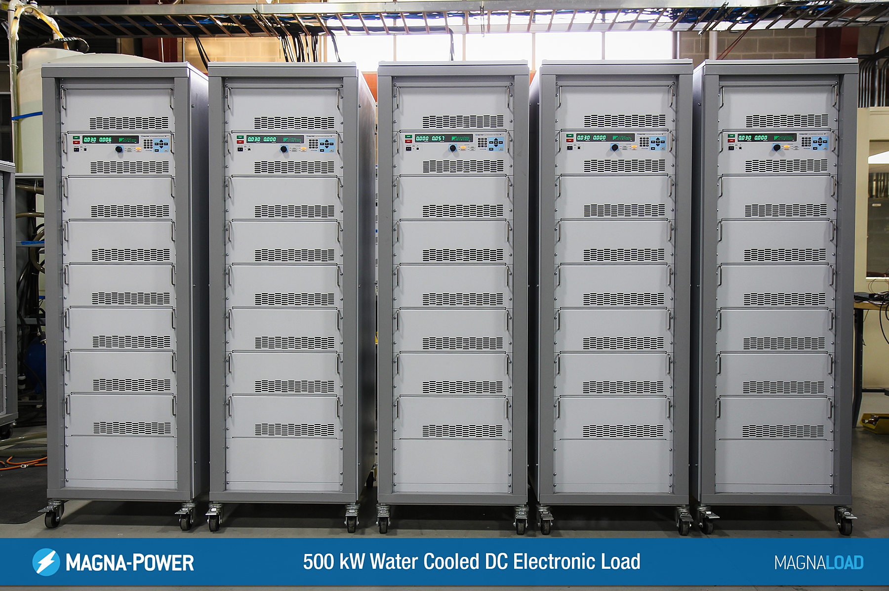One of two Magna-Power 500 kW WRx Series MagnaLOAD systems delivered to the US Navy