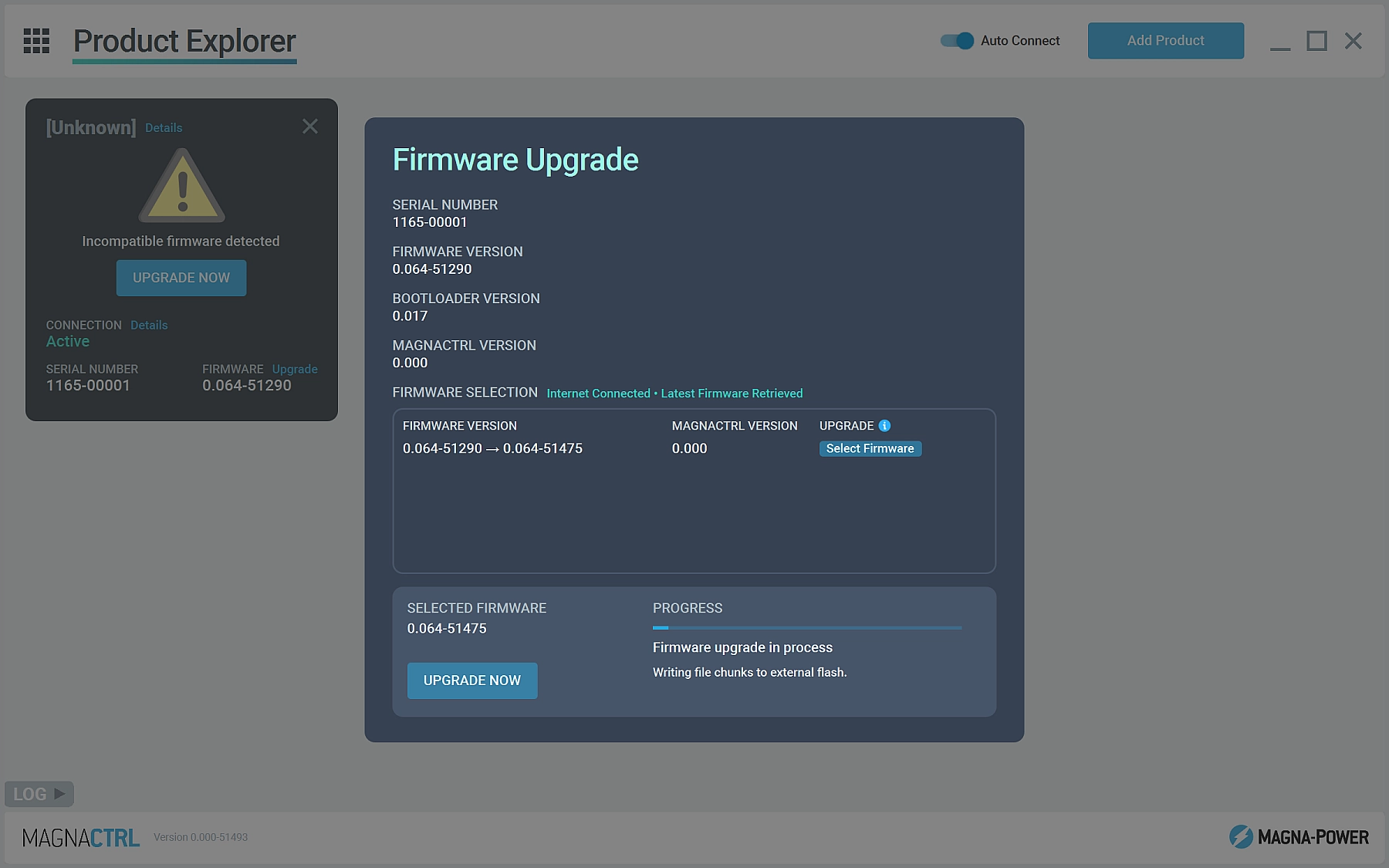 MagnaCTRL's Firmware Update dialog